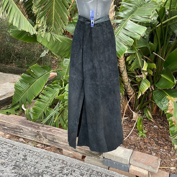 Two-tone, suede, pencil, maxi skirt - Picture 3 of 8